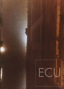 Color photo of the Grand Canal and Gritti Palace in Venice at night taken in the fog in winter in Italy